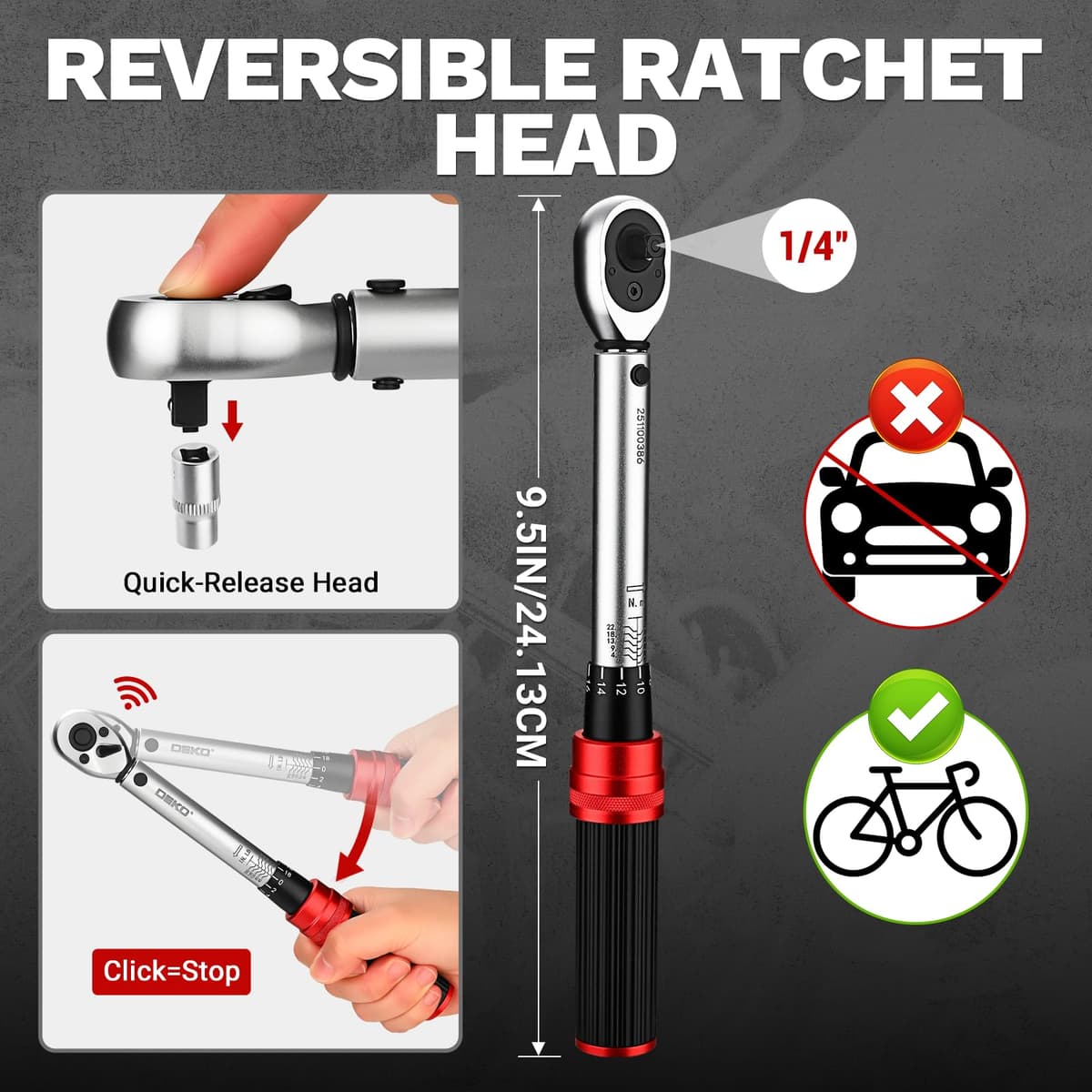DEKOPRO 26PCS Juego de Llaves Dinamométricas para Bicicleta 2.3-22.2 Nm, Llave Dinamométrica 1/4", Precisión ±3%, 72 Dientes, Ideal para Bicicleta de Montaña y Reparación — view 5