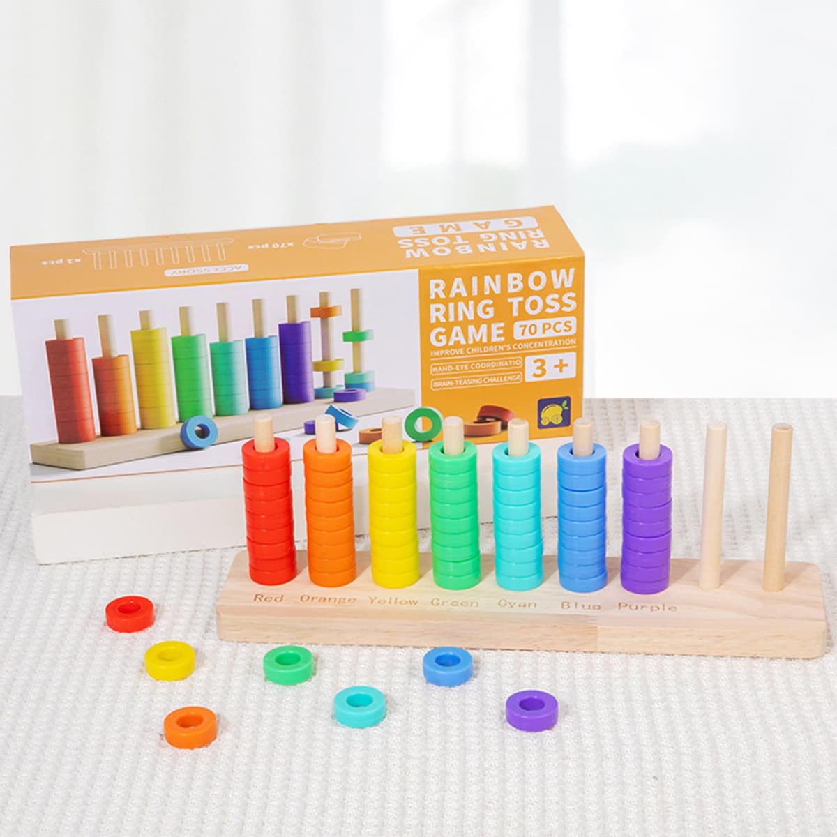 Genérico Anillos apilables de íris, Agarre ergonómico de Madera, Base de Almacenamiento integrada, Entrenamiento de Equilibrio, clasificador de Formas, Juguetes educativos para niños — view 3