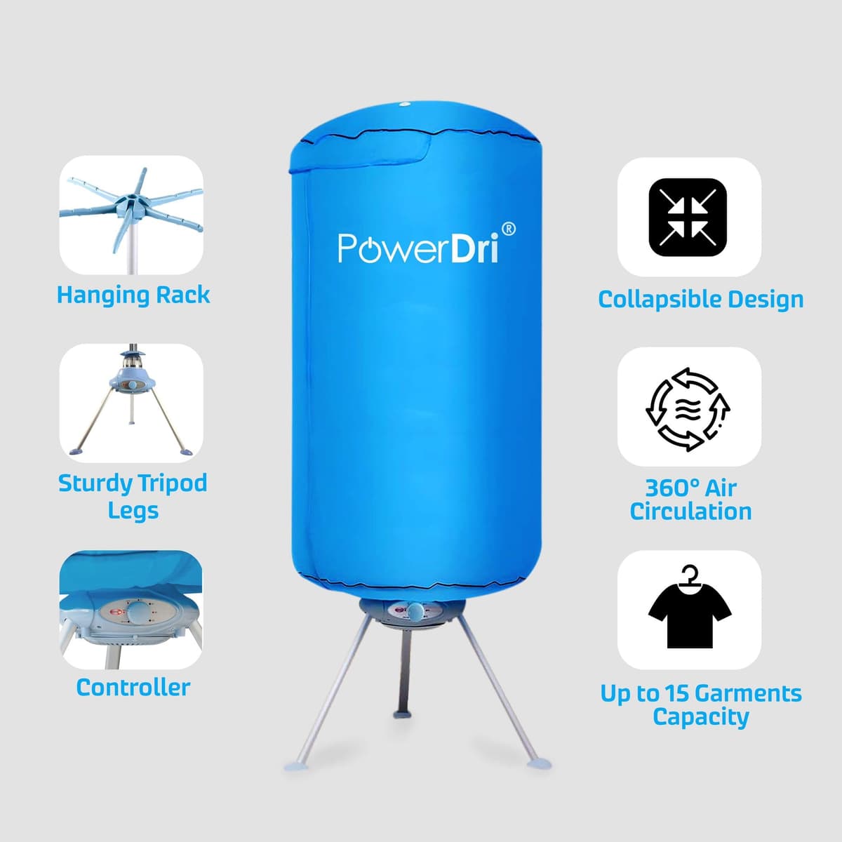 Electric Clothes Dryer 15kg Indoor Wet Laundry Warm Air Drying PowerDri — view 3
