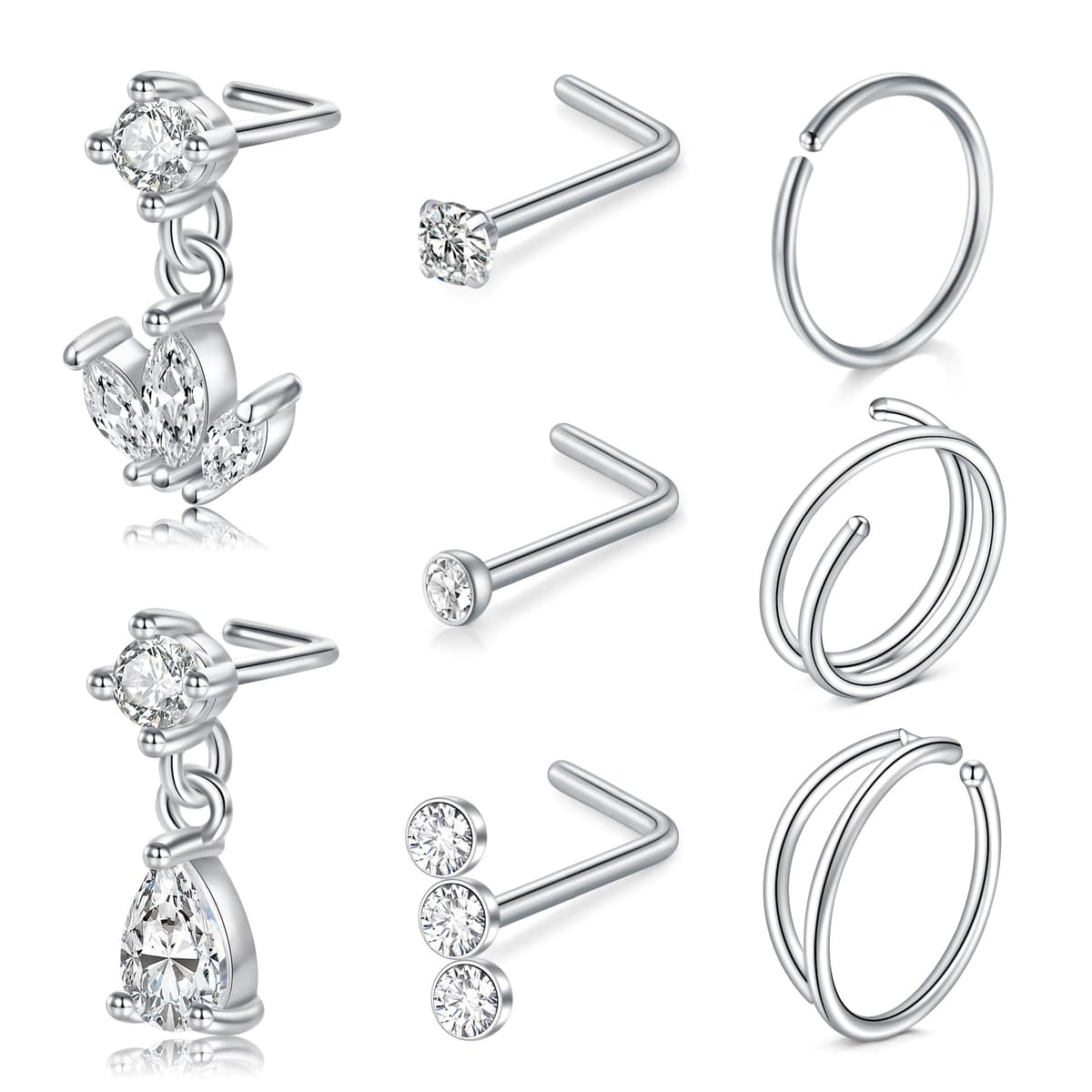 LAURITAMI Pendientes Piercing Nariz de Acero Quirúrgico Perno Curvos 20G 7 mm Tornillo Espiral L Forma Opal CZ Estilos Joyas — view 13