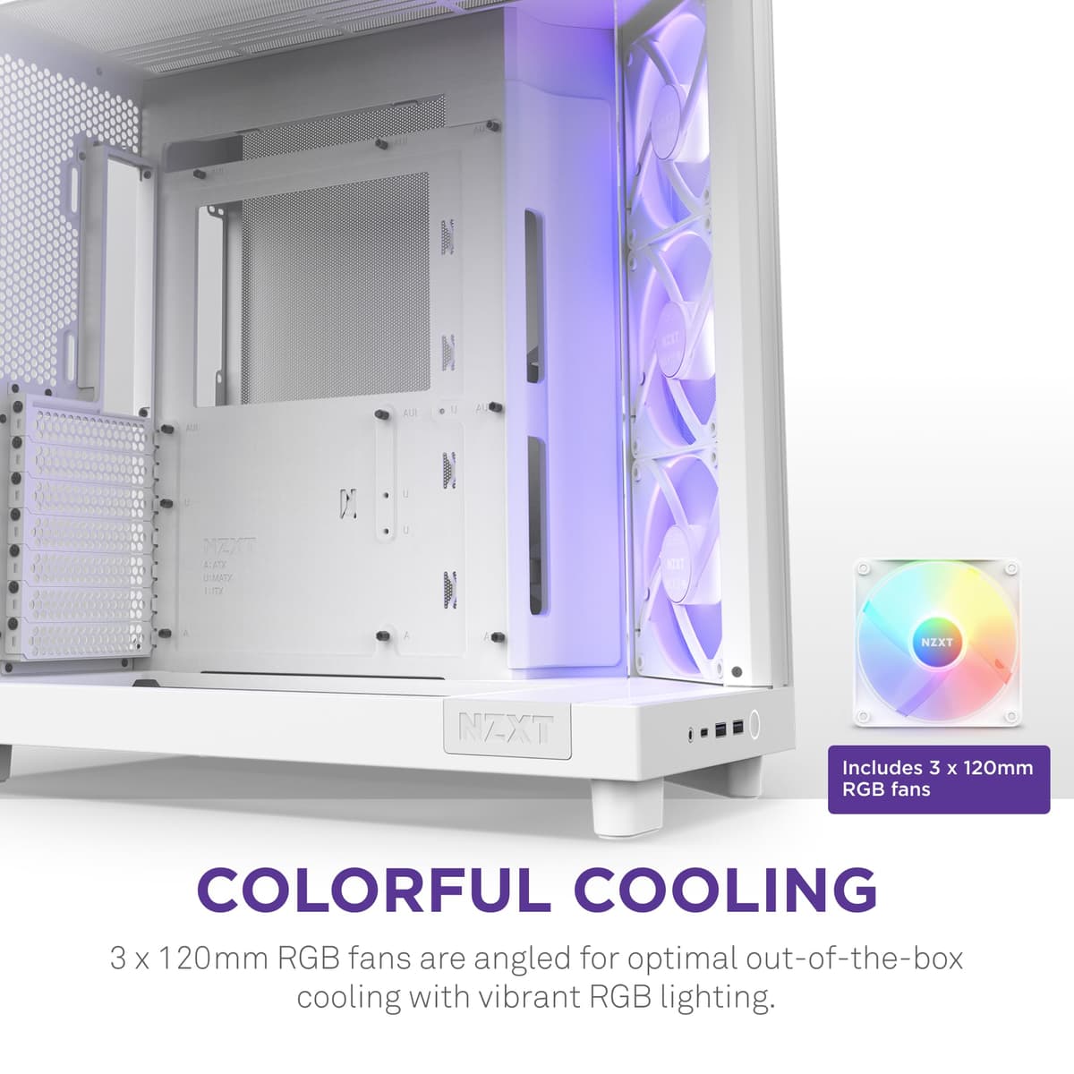 NZXT H6 Flow RGB | CC-H61FW-R1 | Compact Dual-Chamber Mid-Tower Airflow Case | Includes 3 x 120mm RGB Fans | Panoramic Glass Panels | High-Performance Airflow Panels | Cable Management | White — view 4