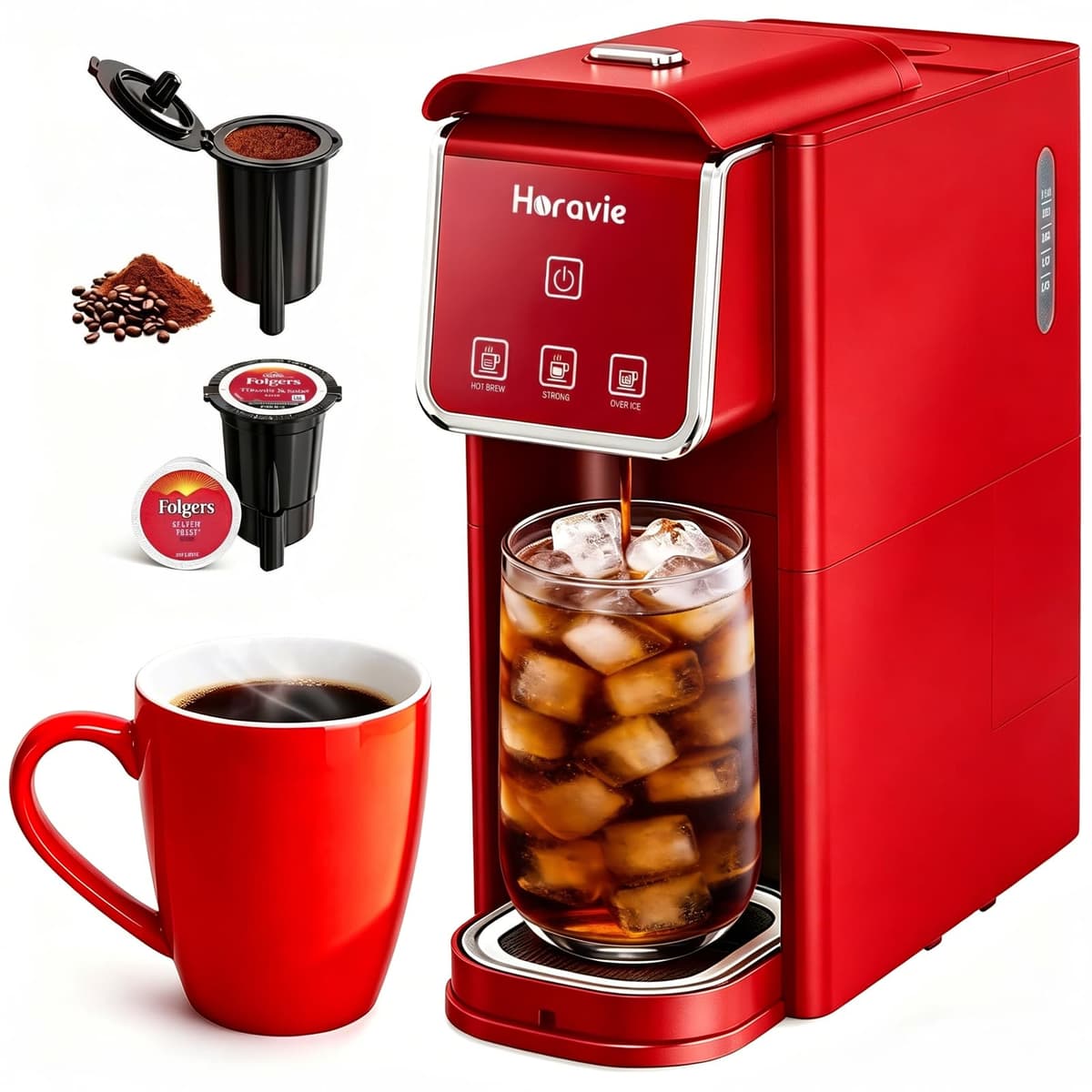 Horavie Mini Single Serve Coffee Maker, Hot & Iced Coffee Maker for K-Pod and Grounds, 6-12 oz Brew Sizes One Cup Coffee Machine, Strong Brew Setting, Black — view 8