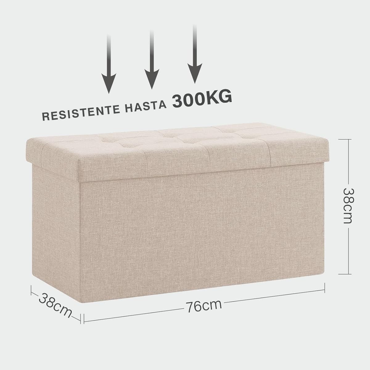 Madera Nieve Banco con Almacenamiento, Banco Acolchado, Taburete, baúl con Capacidad de Carga de hasta 300 kg (Beige, 76x38) — view 3