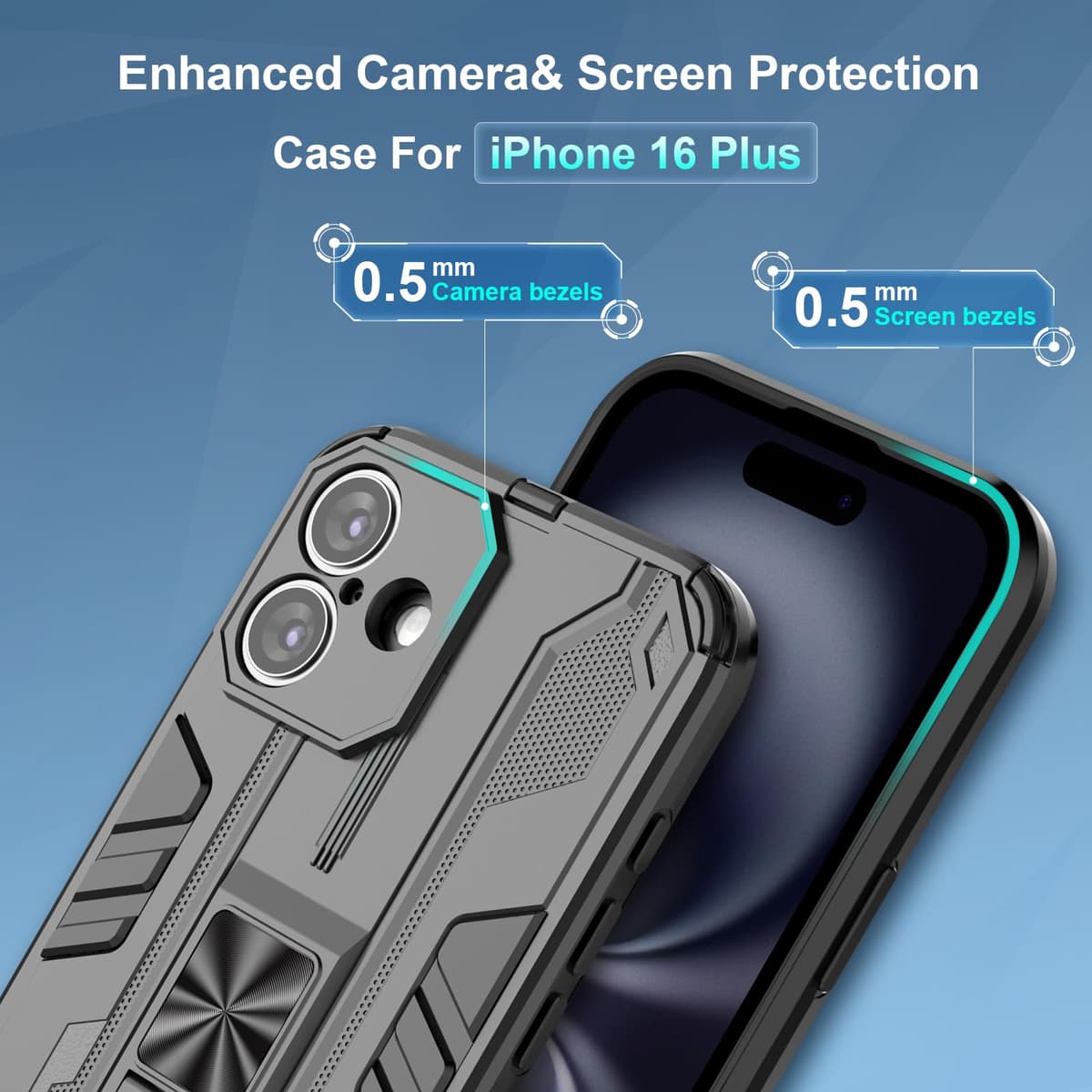 Funda para CMF Phone 2 Pro, Carcasa Antigolpes con Soporte anular metálico, Case Protectora de Grado Militar, Negro — view 1145