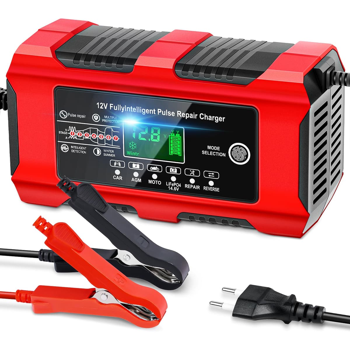 YDBAO Cargador de Baterias Coche 12V 10A Cargador de Batería de Coche Inteligente con Pantalla Táctil LCD y Múltiples Protecciones Cargador de Baterias Coche y Moto para Auto,Moto, AGM, Gel, SLA