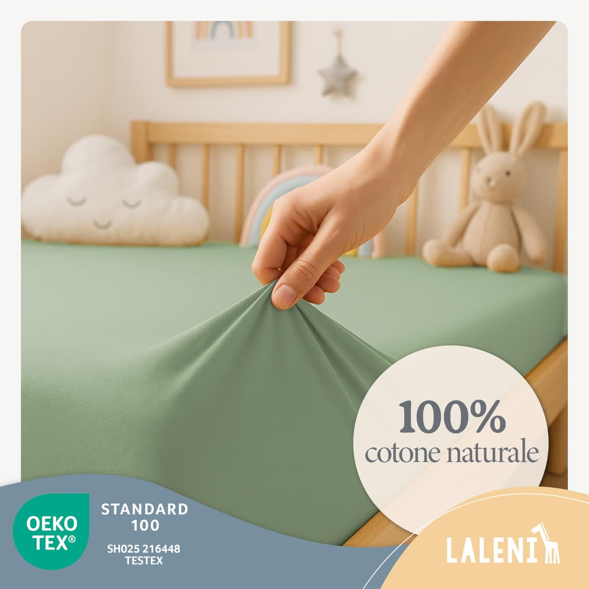Laleni Cot Bed Sheets 140 x 70 cm, Oeko-Tex Certified Soft 135 g/m² Cotton Travel Cot Sheets, Summer Green — view 3