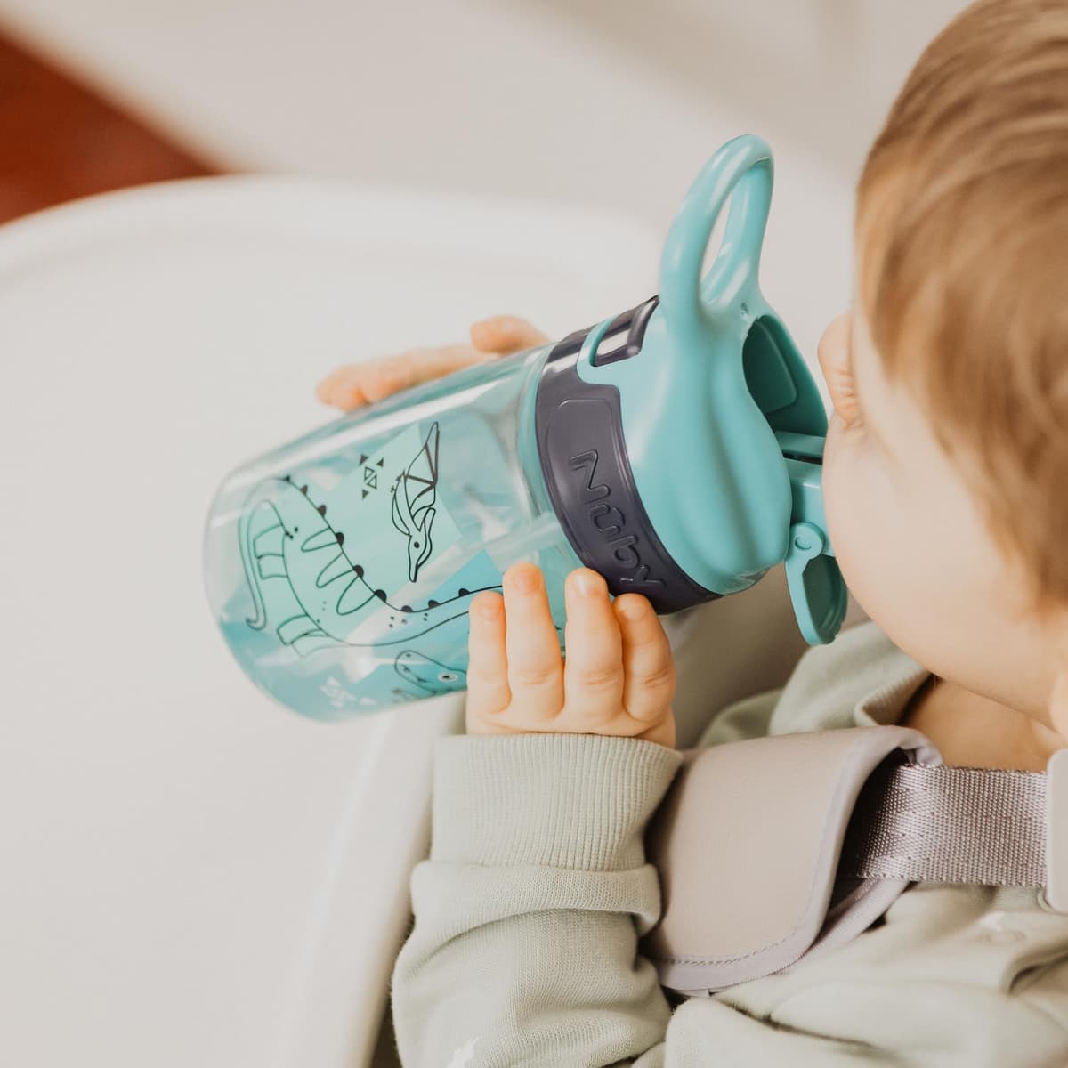 Nuby Incredible Gulp Water Bottle - No Spill Active Toddler Sippy Cup | 360ml / 12oz | Carry Handle | Dishwasher and Microwave Safe | Suitable Beaker for 18 Months Plus (Dinosaurs, Pack of 2) — view 4