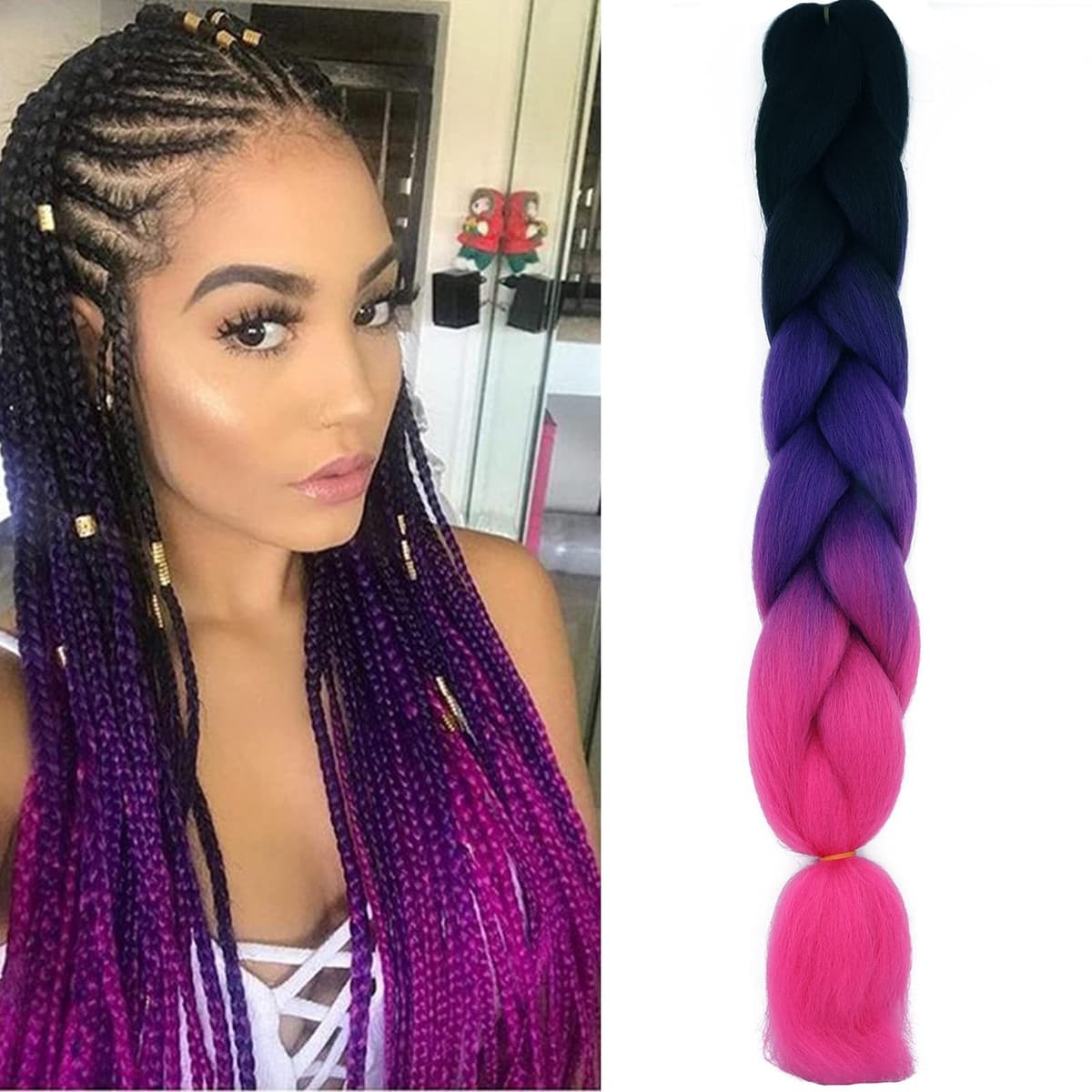 24" Braiding Hair Extension Jumbo Braids Synthetic 3bundles/pack Crochet Hair Afro Box Braid Heat Resistent (Dark Purple) — view 38