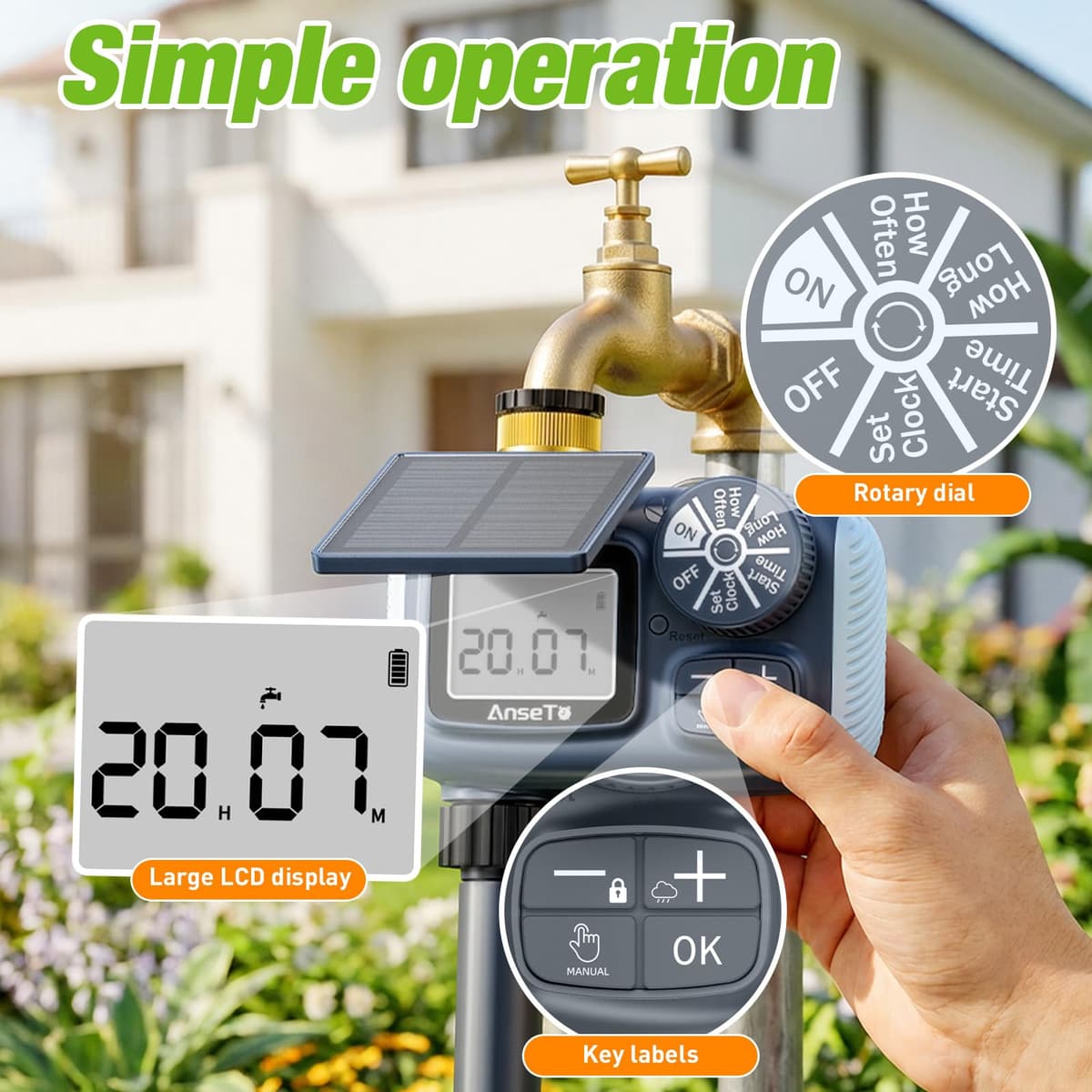 Programa de Riego Automático,LCD Temporizador de Riego Compatible con Carga Solar y Tipo C, con Temporizador Automático,para Riego de Jardines,Céspedes,Huertos o en Temporada — view 5