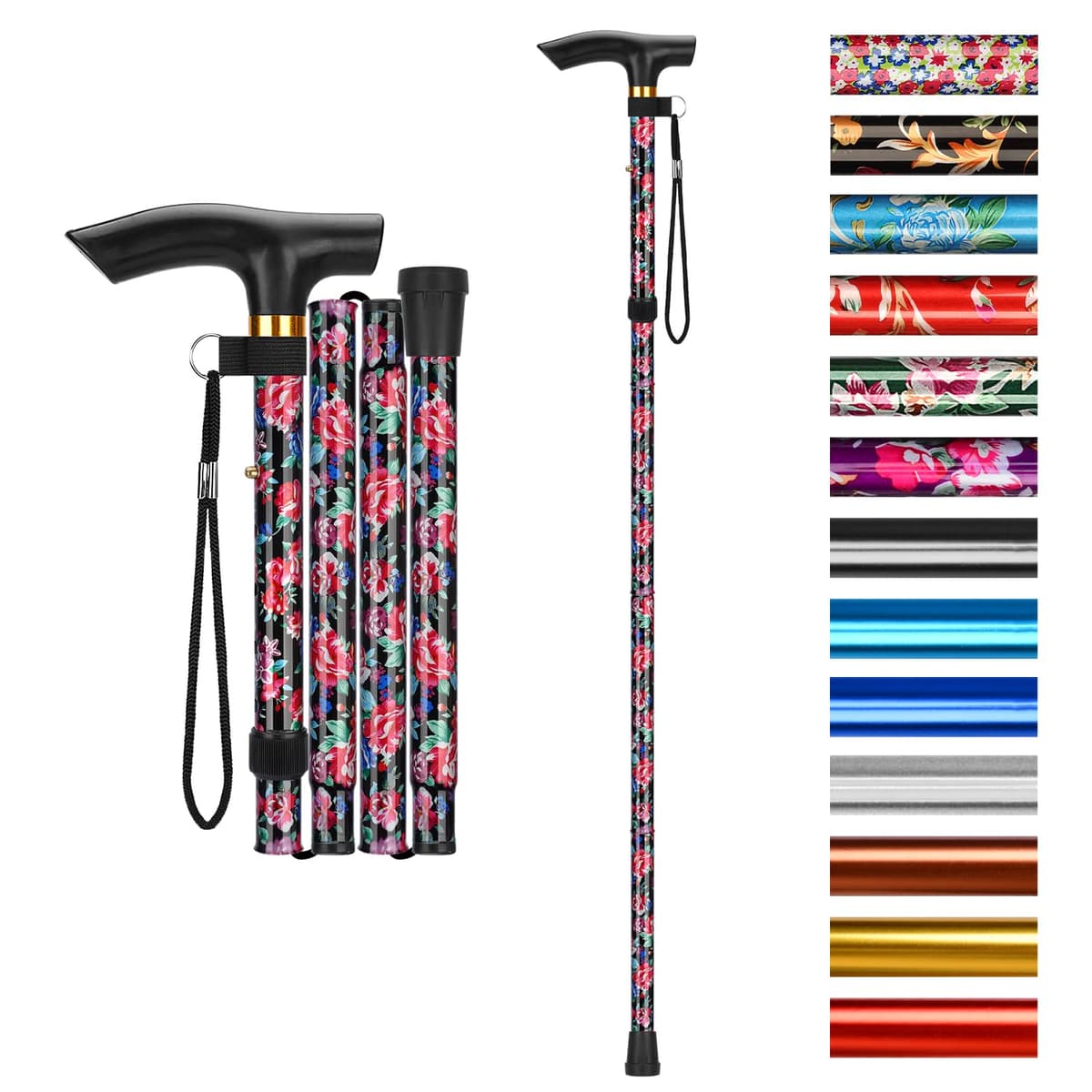 supregear Bastón Plegable, 5 Niveles de Altura Ajustable, Ligero y Portátil para Viaje, Mango en T y Pulsera, Extensible para Personas Mayores y Adultos con Discapacidad — view 33