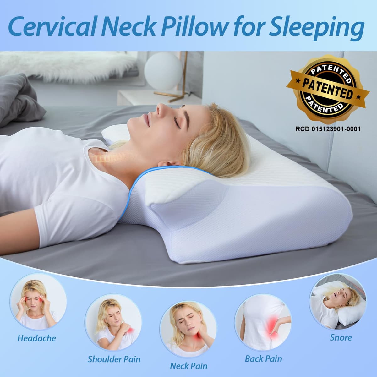 HOMCA Almohada Cervical, 2 en 1 Almohada Ergonómico Espuma de Memoria Almohada para Soporte de Cabeza/Cuello/Hombro, Relajación y Alivio del Estrés, 60x40x12/14cm — view 4