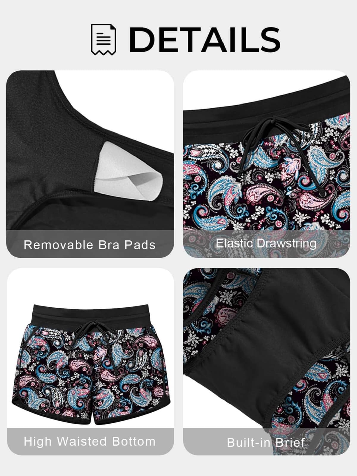 CheChury Tankinis Mujer Tallas Grandes Traje de Baño 2 Piezas Bañador Reductor Vientre Plano Bikini Push Up con Shorts Conjuntos de Tankini Sport Bañadores Dos Piezas Deportivos Mujer Natacion Playa — view 5