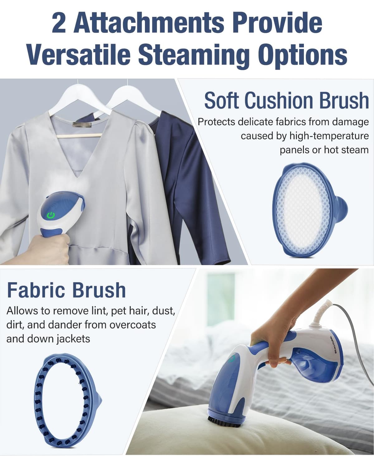 BEAUTURAL Clothes Steamer, Portable Handheld Steamer, Garment Fabric Wrinkles Remover, 30-Second Fast Heat-up, Auto-Off, Large Detachable Water Tank, Dark Blue — view 5