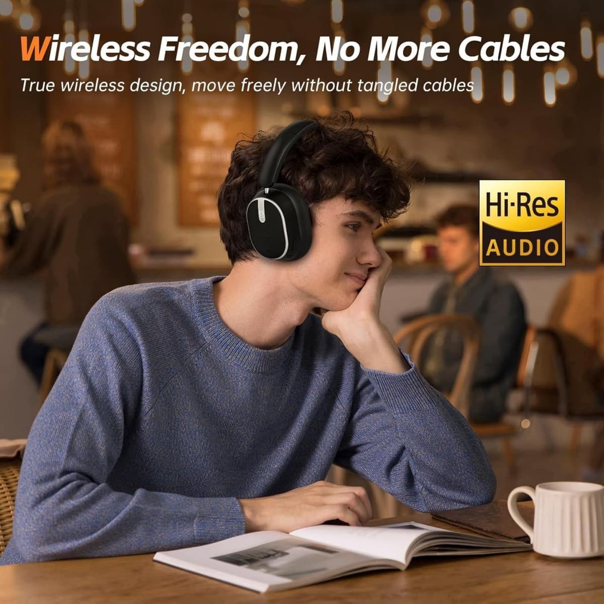 Hybrid Active Noise Cancelling Bluetooth Headphones,Bluetooth 6.0 Over Ear Wireless Headphones with 60H Playtime, Hi-Res Audio, Deep Bass, Memory Foam Ear Cups for Home Office Travel — view 7
