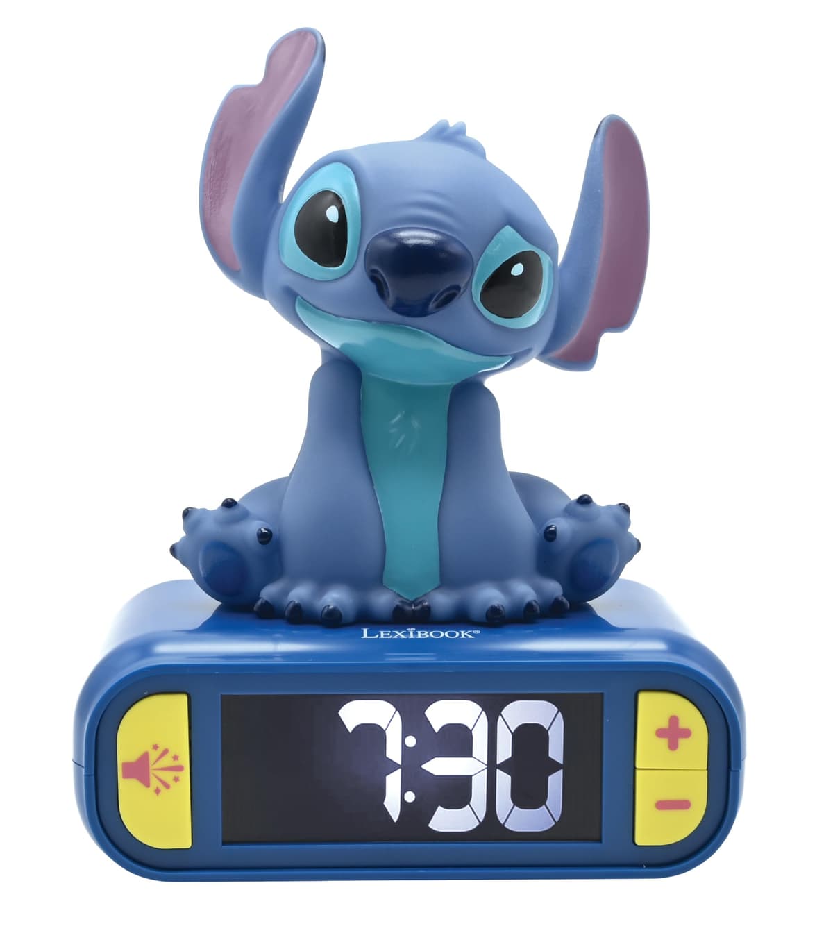 LEXIBOOK, Disney, Luz Nocturna de Stitch Despertador, Sonidos y melodías, Pantalla LCD retroiluminada, Luminoso, Snooze, Azul (RL800D)