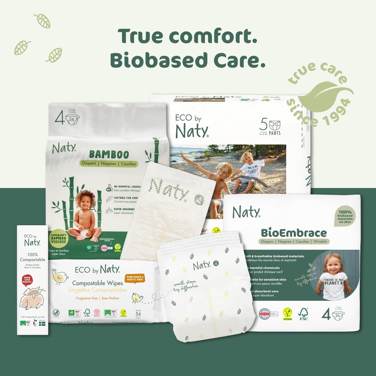 Naty compostable nappy bags | Easy tie handles | Fragrance-free nappy sacks for baby nappy changing & disposal, travel and pet waste |Plant-based bags for prams | On-the-go use | 50 count — view 7