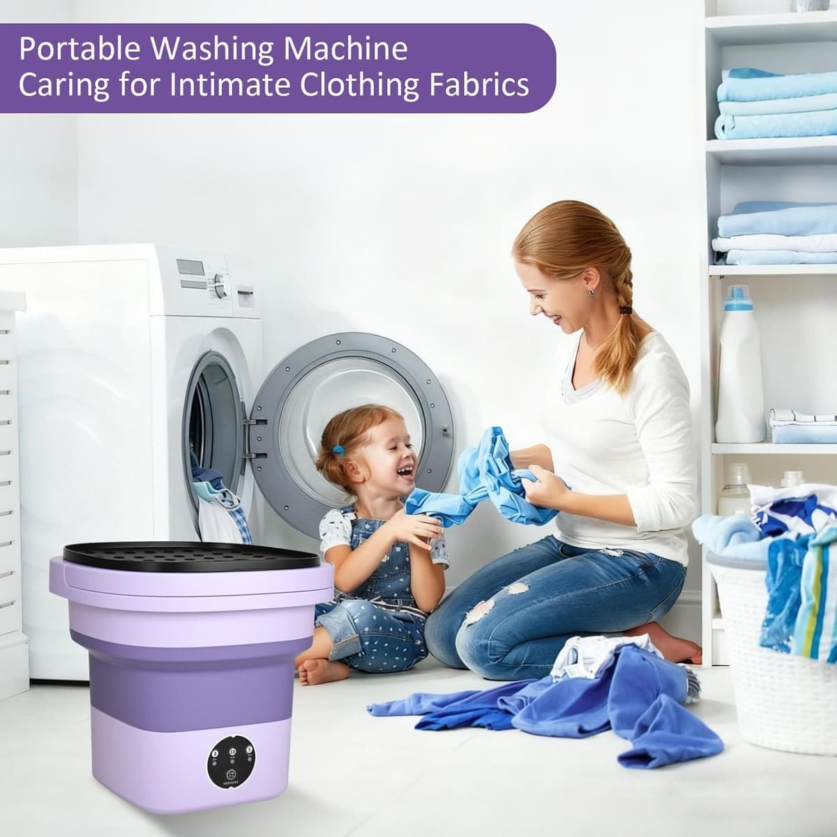 Portable Washing Machine,6.5l Mini Washing Machine With Spin Basket,3 Cleaning Modes Foldable Camping Washing Machines for Baby Clothes and Underwear, for Apartments, Dorm,RV, Travel — view 4