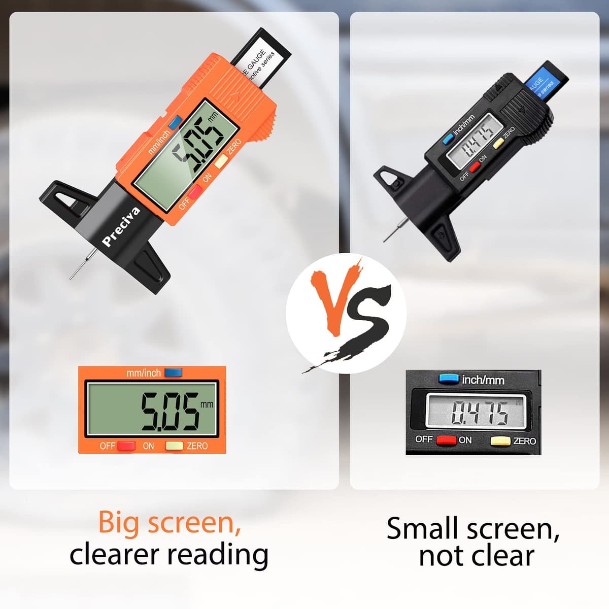 Tyre Tread Depth Gauge, Preciva 0-25.4mm/Inch Digital Tire Checker UK, Tyres Surface Measuring Tool with Large LCD Screen for Cars, Trucks, Motos, Orange — view 2