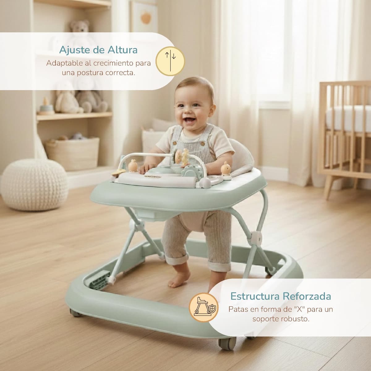 Buddy Baby Funny - Andador Bebe con Base Antivuelco - Incluye Bandeja De Sonidos Y Juegos (Verde) — view 5