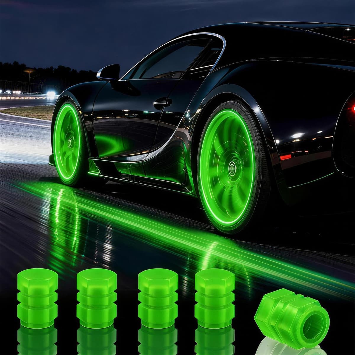 20Pcs Glow in The Dark Tire Valve Caps, Fluorescent Tire Valve Caps for Cool Car Decorations, Universal Luminous Car Tire Valve Caps Fits Car Truck SUV Motorcycle Bicycle (Green-20pcs)