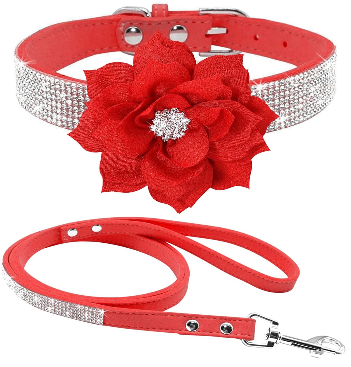 Cute Dazzling Sparkling Elegant Fancy Soft Suede Leather Bling Rhinestone Crystal Jeweled Pet Cat Dog Puppy Collar Dog Leash Combo Set (S, Black-2) — view 32