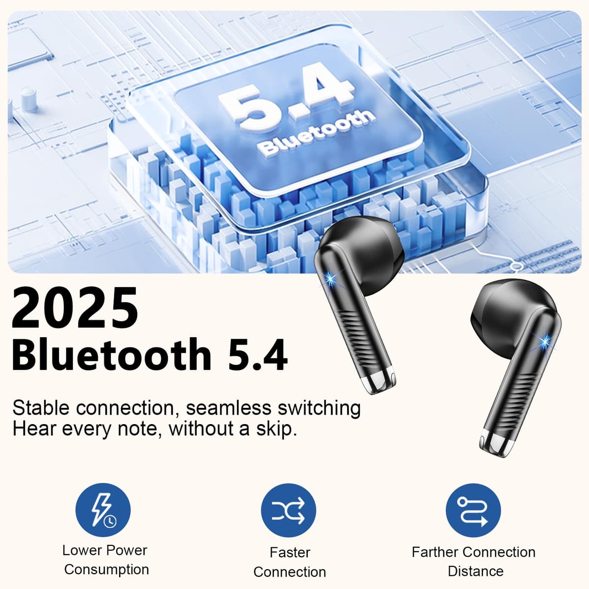 Auriculares Inalámbricos Bluetooth, Auriculares Bluetooth 5.4 HiFi Estéreo, 56H Cascos Inalambricos Bluetooth con ENC Reducción de Ruido, Pantalla LED, USB-C, Control Táctil, IP7 Impermeable Audifonos — view 2