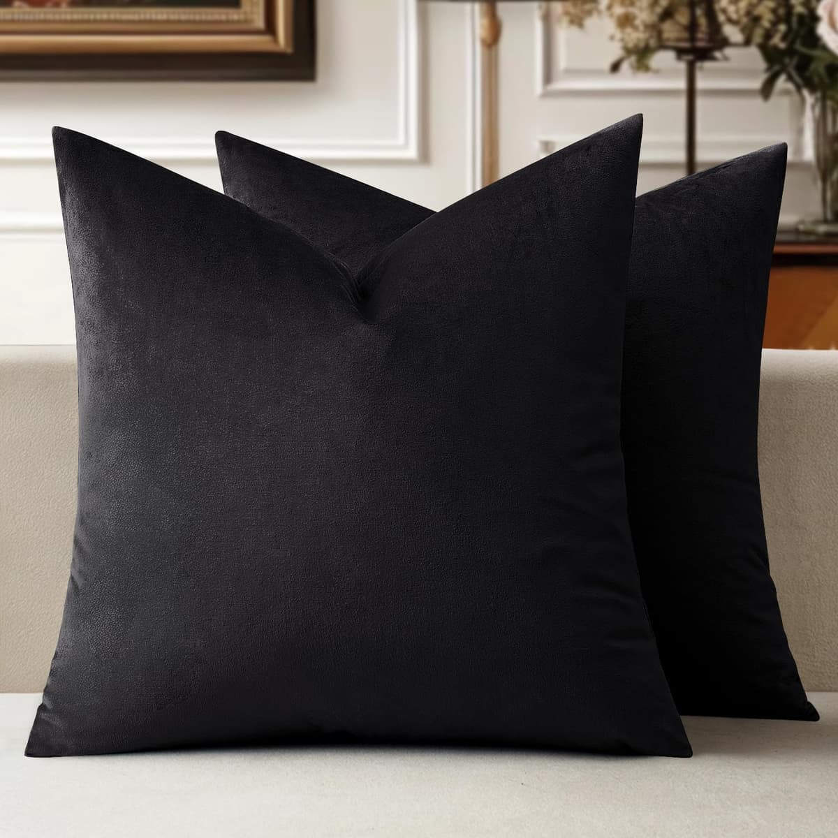 MIULEE Pack of 2 Fall Velvet Soft Solid Decorative Throw Pillow Covers Square Cushion Cases for Sofa Couch Bedroom Living Room Car Home Decor 18 x 18 Inch 45 x 45 cm Orange — view 22
