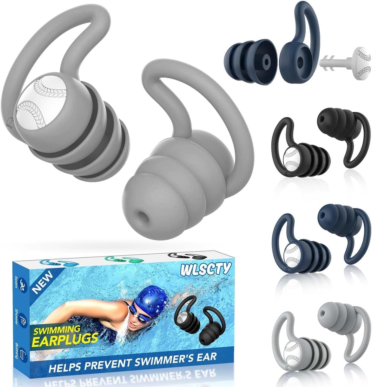 Tapones oidos natación para adultos - Impermeables reutilizables de silicona suave tapones para los oídos para la ducha, natación(3 pares) — view 11