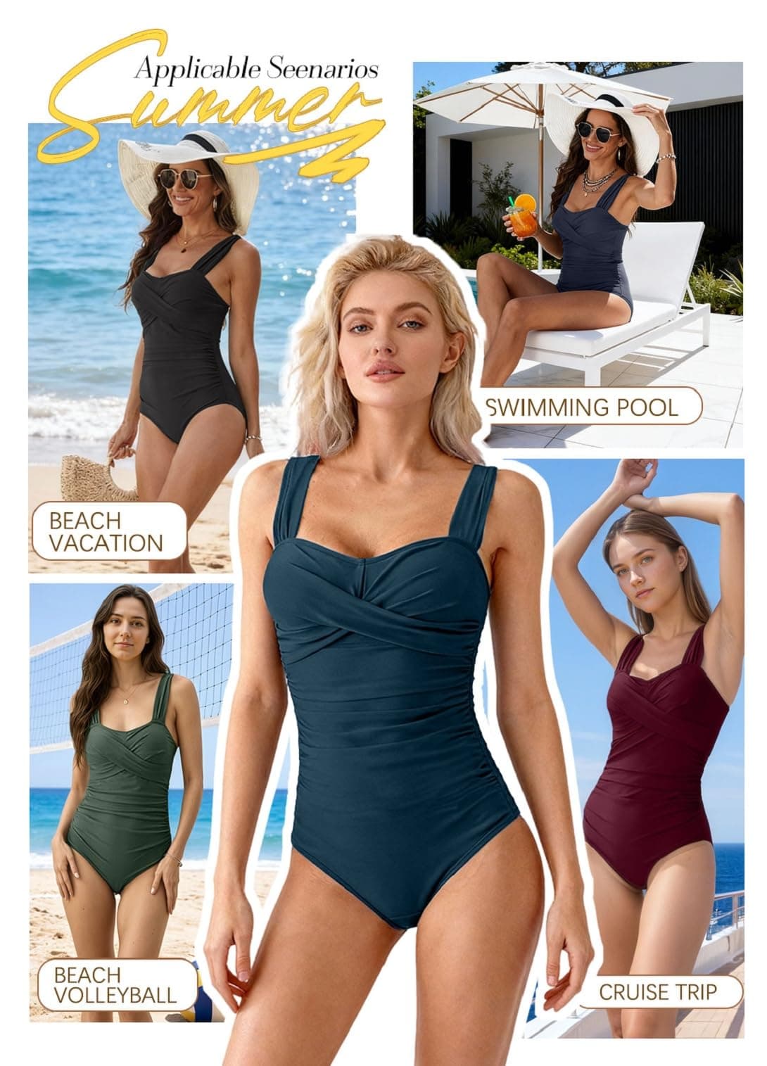 Yutdeng Bañador Mujer Reductor Barriga Traje de Baño Una Pieza Bañador Push Up con Relleno Vientre Plano Tirantes Anchas Crossover Natacion Bañadores Mujer Tallas Grandes Ropa de Baño — view 7