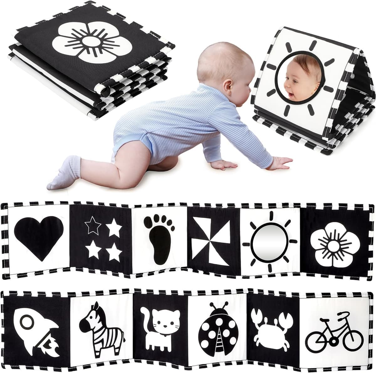 URMYWO Bebé Juguetes 0 6 Meses Negro Blanco Libro Bebé Contraste Libros de Tela 0 3 6 12 Meses Regalos para Bebés (BL-UK)