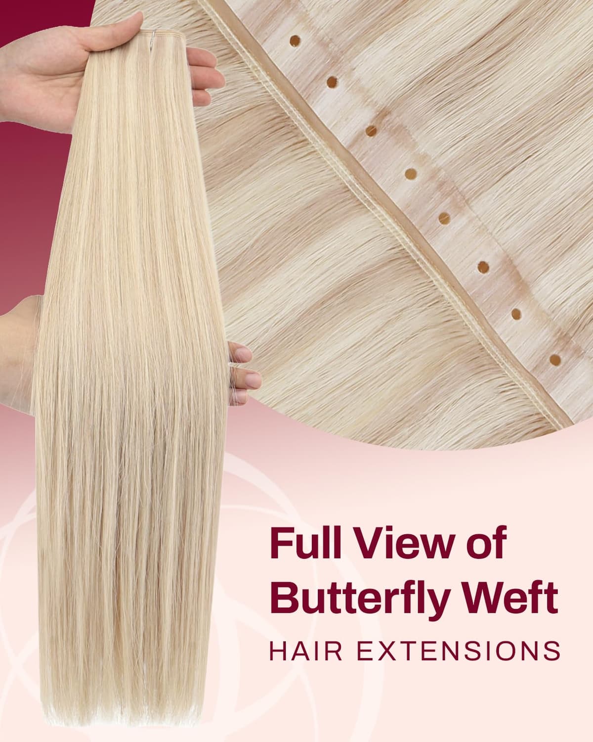Moresoo Butterfly Weft Hair Extensions Remy Human Hair Ash Blonde Highlight Bleached Blonde 18 Inch OVO Weft Hair Extensions Human Hair Ash Blonde Highlight 100g/pack #18/613 — view 2