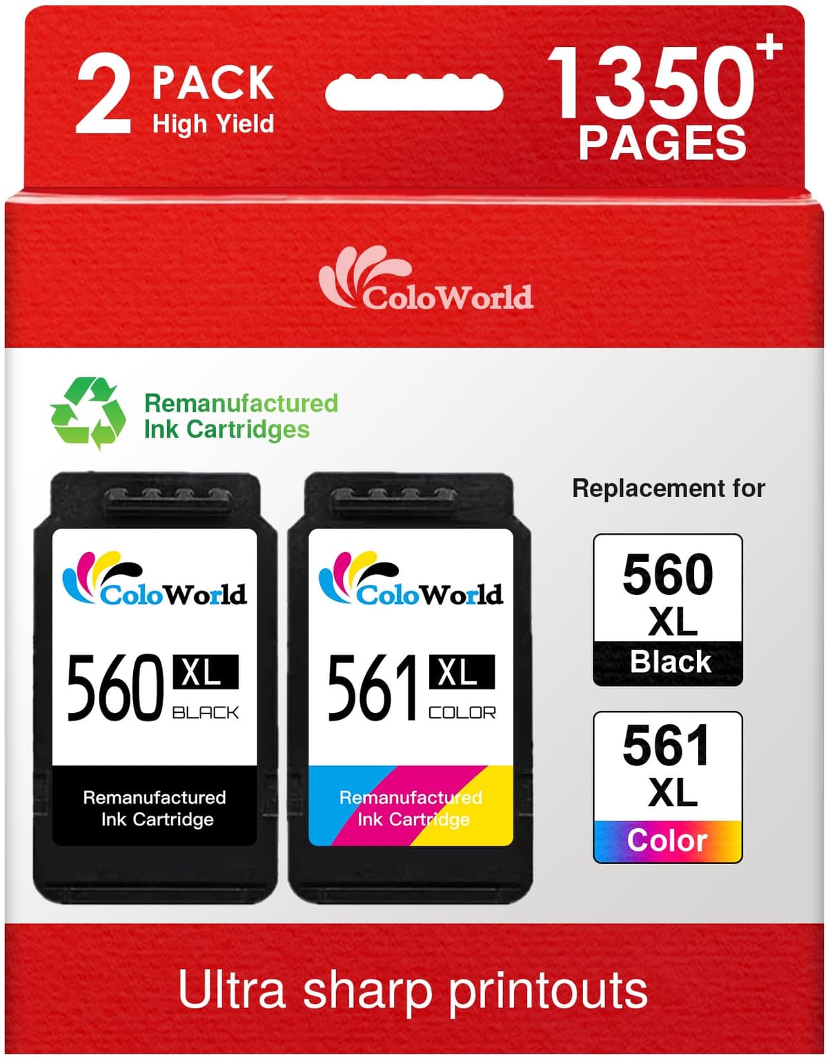 ColoWorld PG-560XL + CL-561XL Multipack, Cartucho de Tinta de Alto Rendimiento Canon 560 561, para Canon Pixma TS5350 TS5351 TS5352 TS7450 TS7451 TS5350a