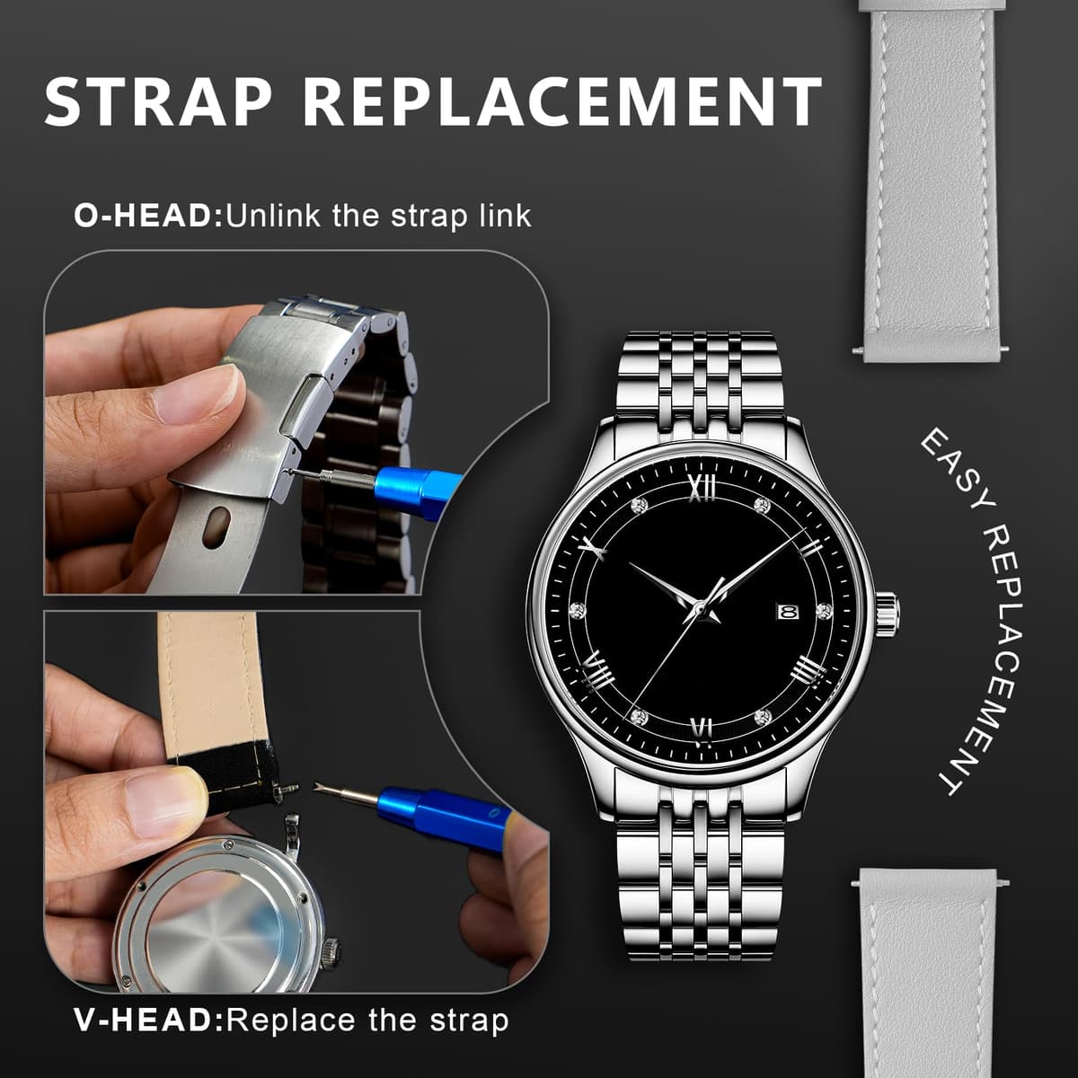 JOREST Kit Reparacion Reloj con Prensa Tapa Reloj, Herramientas Abrir Caja Relojero, Cambiar Pilas Relojes, Abridor Llaves Reloj, Destornillador, Ajustar/Acortar Correas Relojes, Quitar Eslabones — view 7