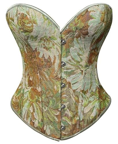 Alivila.Y Fashion Womens Vintage Floral Denim Overbust Corset Bustier Top, Green Short Torso, Small