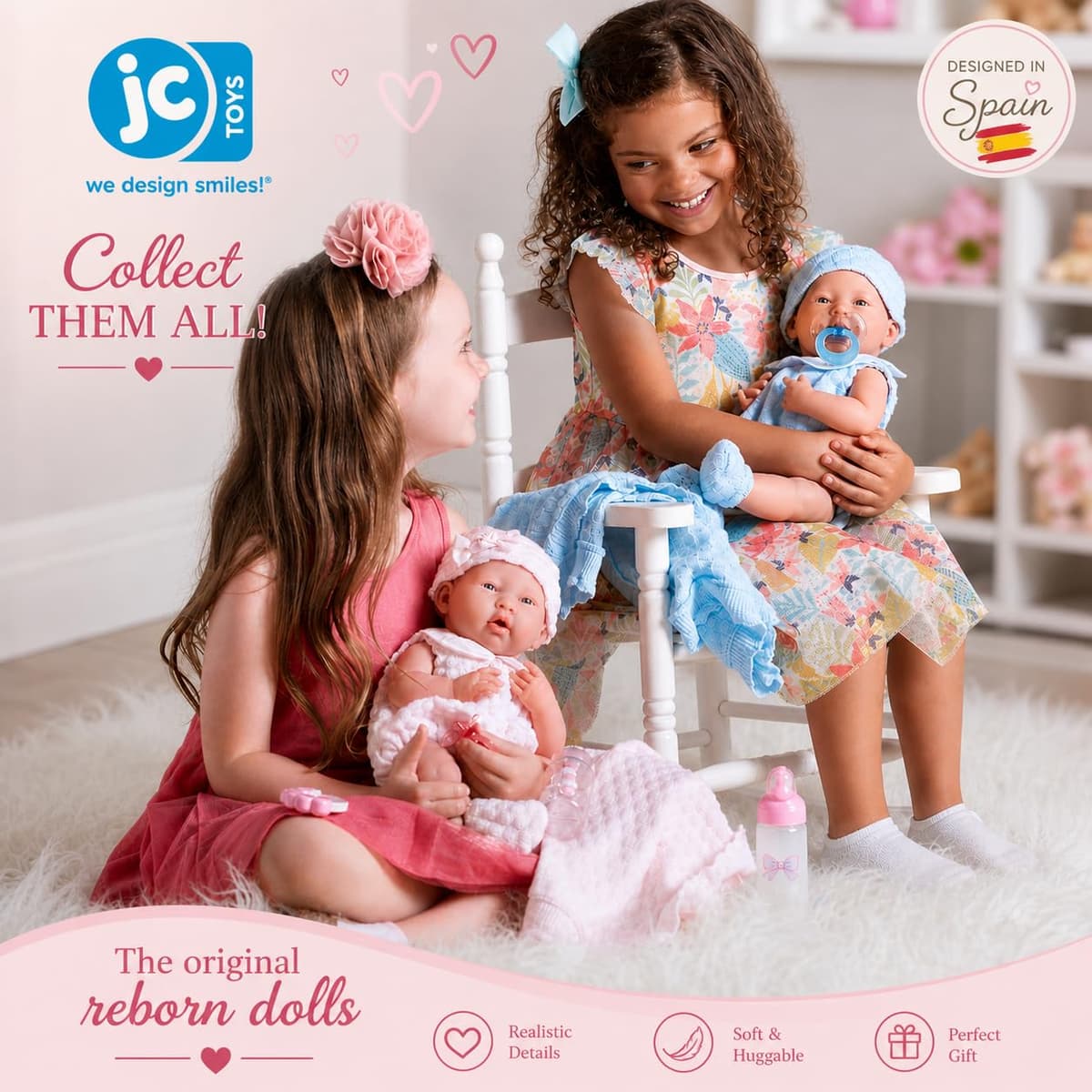 JC Toys- Muñeca La Newborn recién nacida de 38 cm es de vinilo suave, con ropa de punto y accesorios, niña, rosa, diseñado en España por Berenguer, +2 años — view 2