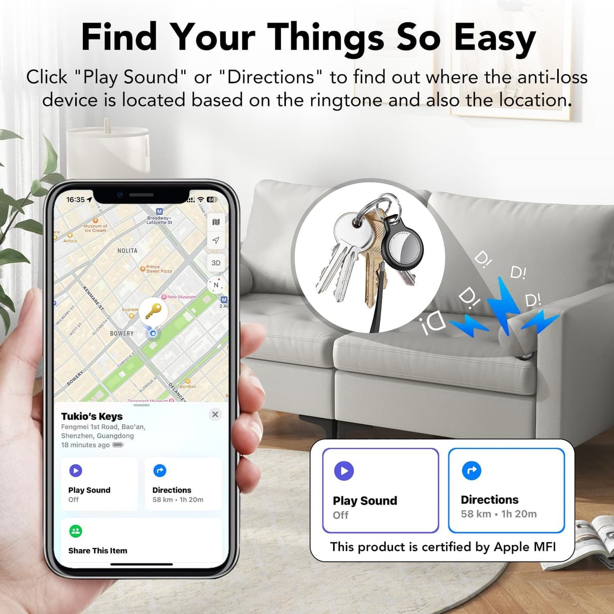 Air Tags-3 Pack Black, 5.3 Bluetooth Item Finder Compatible with Apple Find My APP (iOS Only), 100dB Beep Smart Tag Replaceable Battery, air tracker and Locator for Keys/Luggage/Bags/Wallets etc — view 4