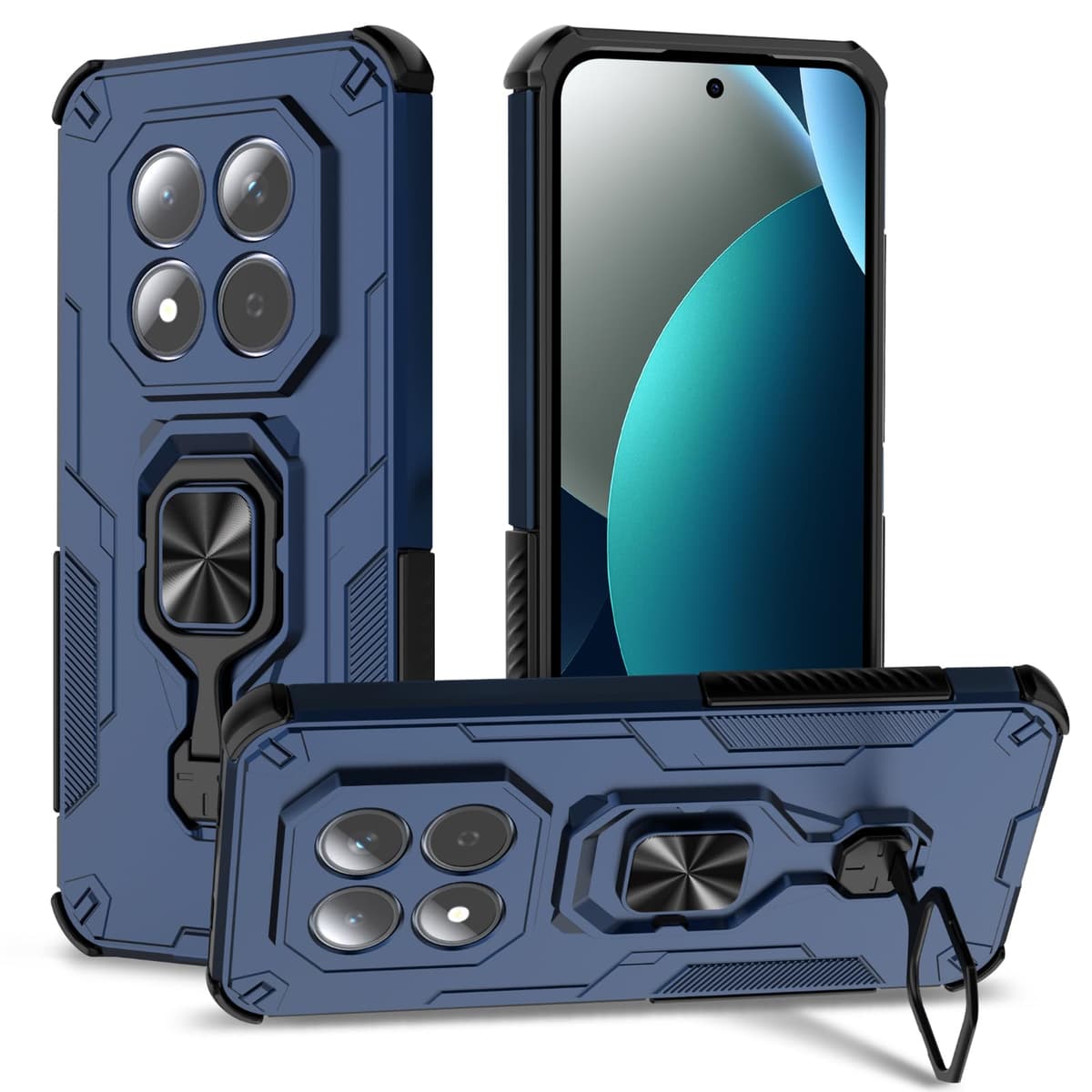 Funda para Xiaomi Redmi Note 15 Pro 5G, Carcasa Antigolpes con Soporte anular metálico, Case Protectora de Grado Militar, Azul