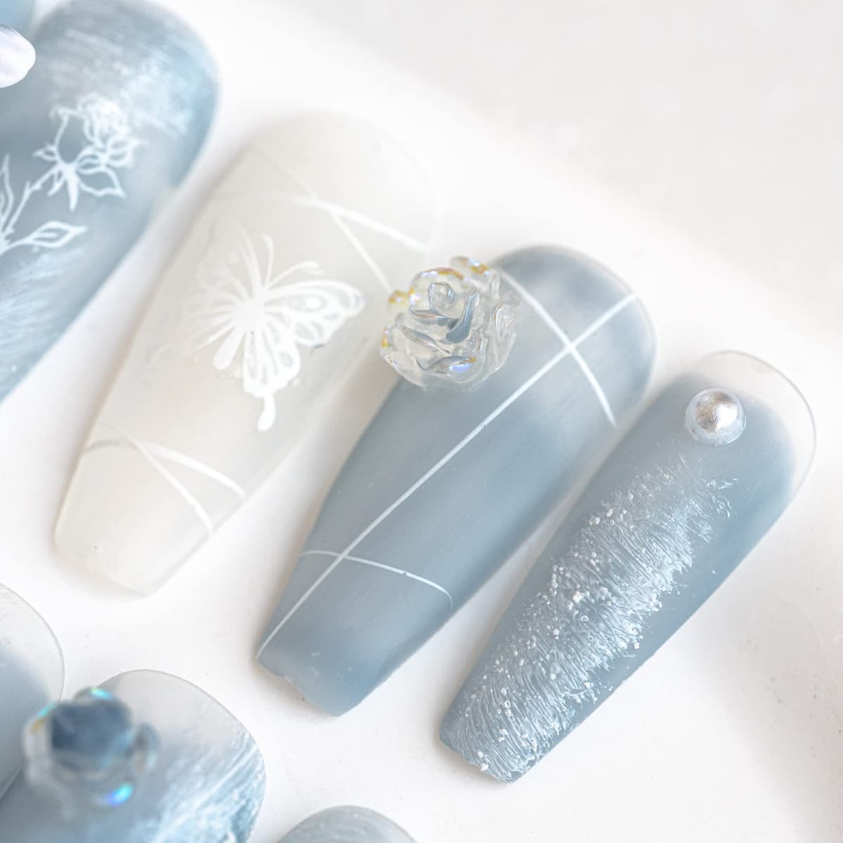 Sun&Beam Nails Handmade Press On Nail Long Coffin Ballerina Pink Flower Acrylic Fake Tip 3D Design Art Charms Cute with Storage Box 10 Pcs (S) — view 366