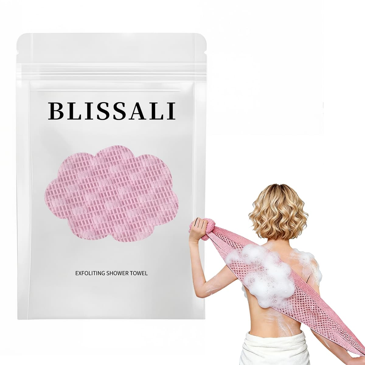 Blissal Exfoliante antibacteriano toalla de ducha, Peeling cuerpo ducha, Accesorios de ducha de cepillo de espalda, Exfoliante ducha Schwamm scrubber, Loofah Schwamm für Männer Fraue (Rosa)