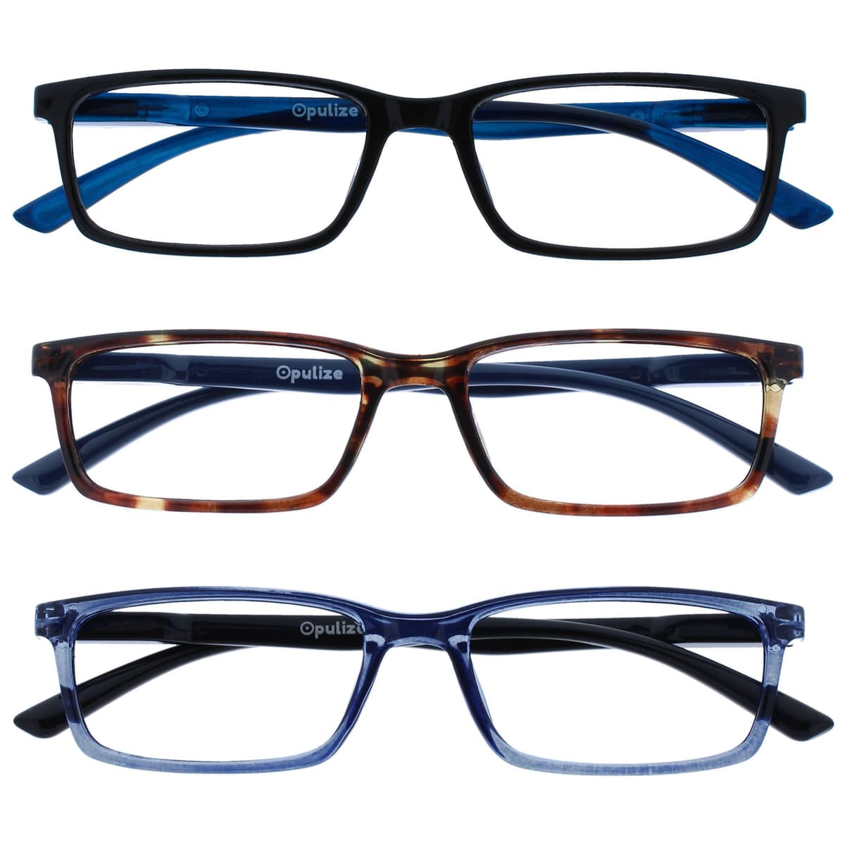 OPULIZE SEE Blue Light Blocking Reading Glasses for Men Women Anti Glare Lenses UV Protection Rectangular, 3 Pack - Black/Brown/Blue