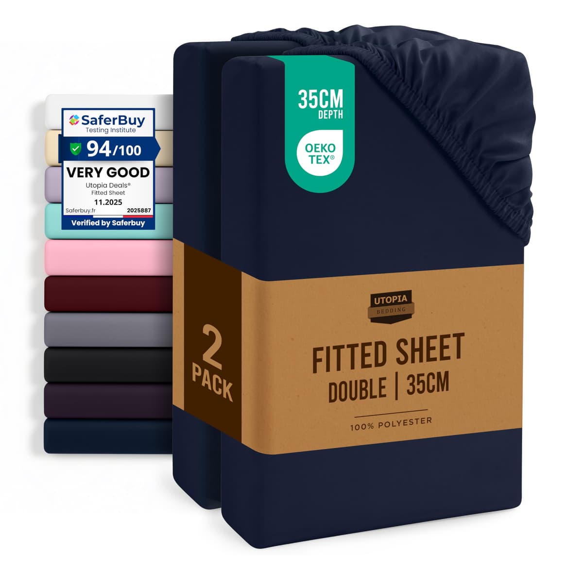 Utopia Bedding Fitted Sheet Single (2 Pack), White - Deep Pocket 14 inch (35 cm) - Oeko Tex Certified - Easy Care - Soft Brushed Microfibre Fabric - Shrinkage and Fade Resistant - Bottom Sheet — view 47