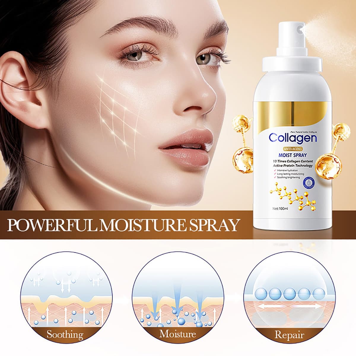 Spray reafirmante de colágeno, relleno y reafirmante para el cuerpo y la cara, suero de colágeno, spray antiarrugas y antiedad para absorción rápida e hidratación instantánea para cuerpo, brazos — view 2