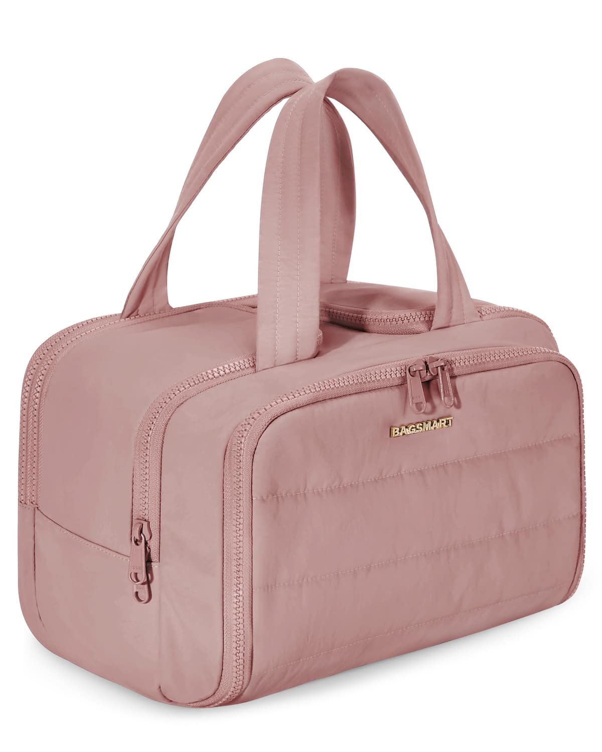 BAGSMART Large Toiletry Bag Travel Makeup Bag, 2 Full Open Upright Compartments, Cosmetic Wash Bag with Wet & Brushes Pocket, Essentials Accessories for Women, Dark Pink