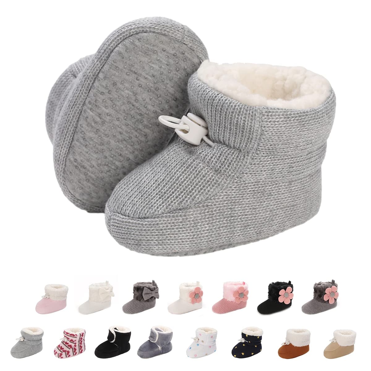 Baby Winter Warm Fleece Bootie, Newborn Non-Slip Soft Sole Winter Shoes Sock Shoes Cute Adjustable Crawling Shoes Prewalker Boots for Girls Boys Toddler 0-18 Months