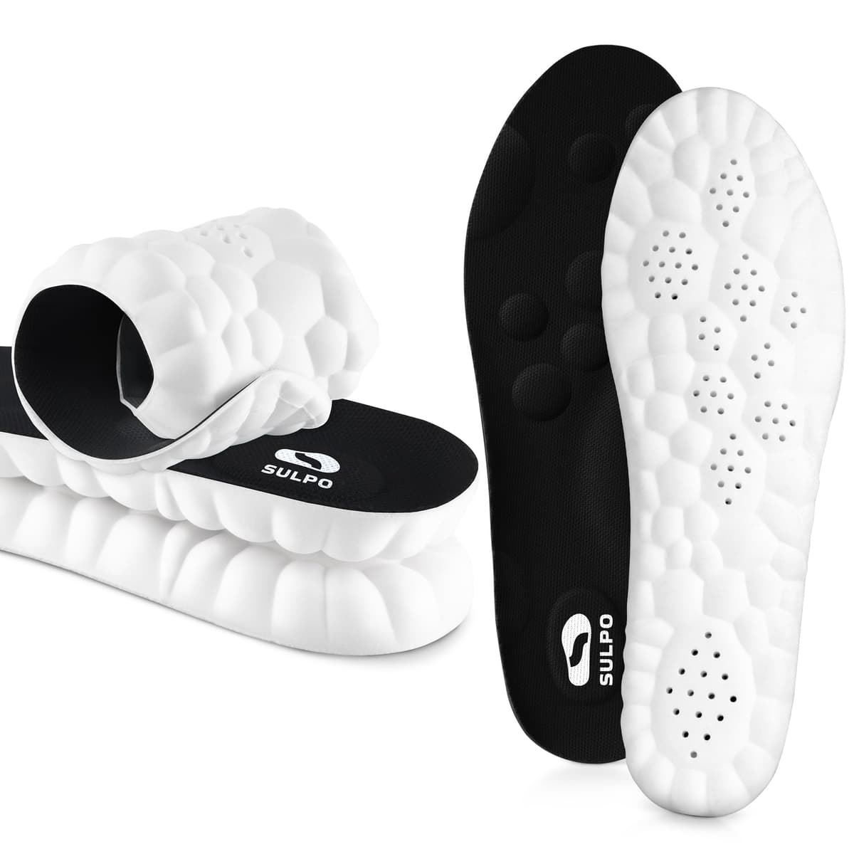 SULPO SPORT Plantillas memory foam para deporte, trabajo y uso diario - Plantillas fascitis plantar - Plantillas ortopédicas transpirables, amortiguadoras y ligeras - 40-41 / M - Negro
