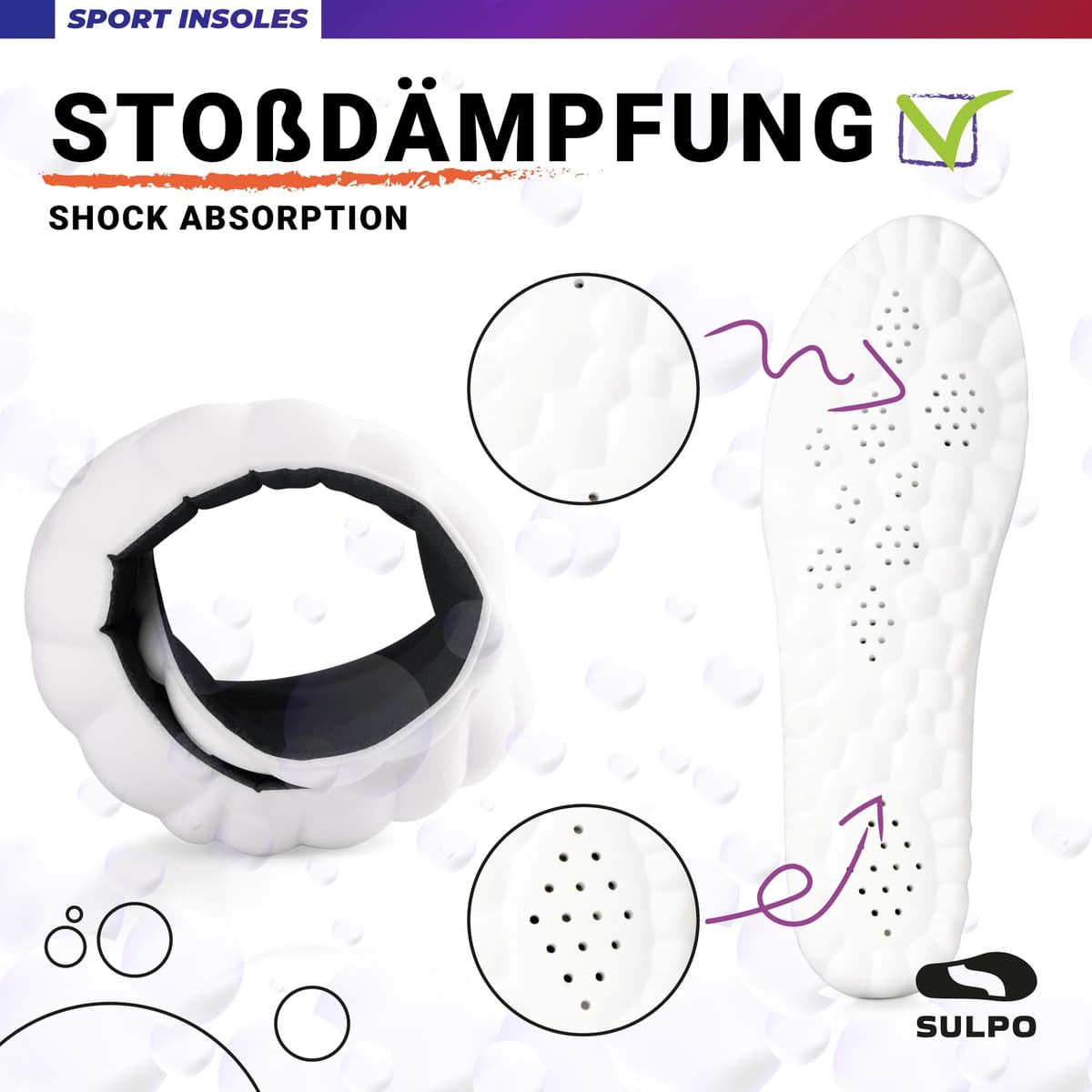 SULPO SPORT Plantillas memory foam para deporte, trabajo y uso diario - Plantillas fascitis plantar - Plantillas ortopédicas transpirables, amortiguadoras y ligeras - 40-41 / M - Negro — view 3