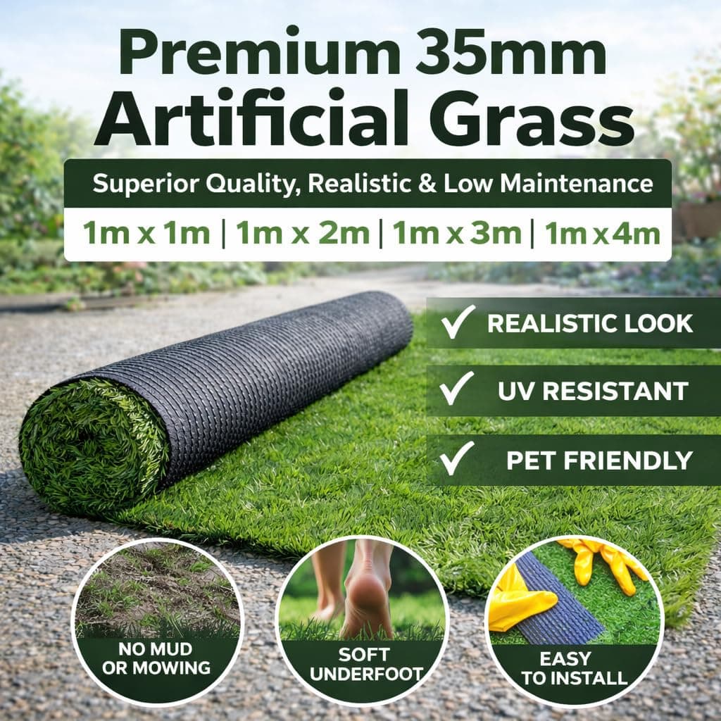 35mm Artificial Grass for Garden, Patio & Balcony, Natural Realistic Fake Lawn Astro Turf, UV Resistant, Soft, Low Maintenance, Pet Friendly Outdoor Turf - Goods Emporium (1m x 3m, 35mm Premium) — view 2