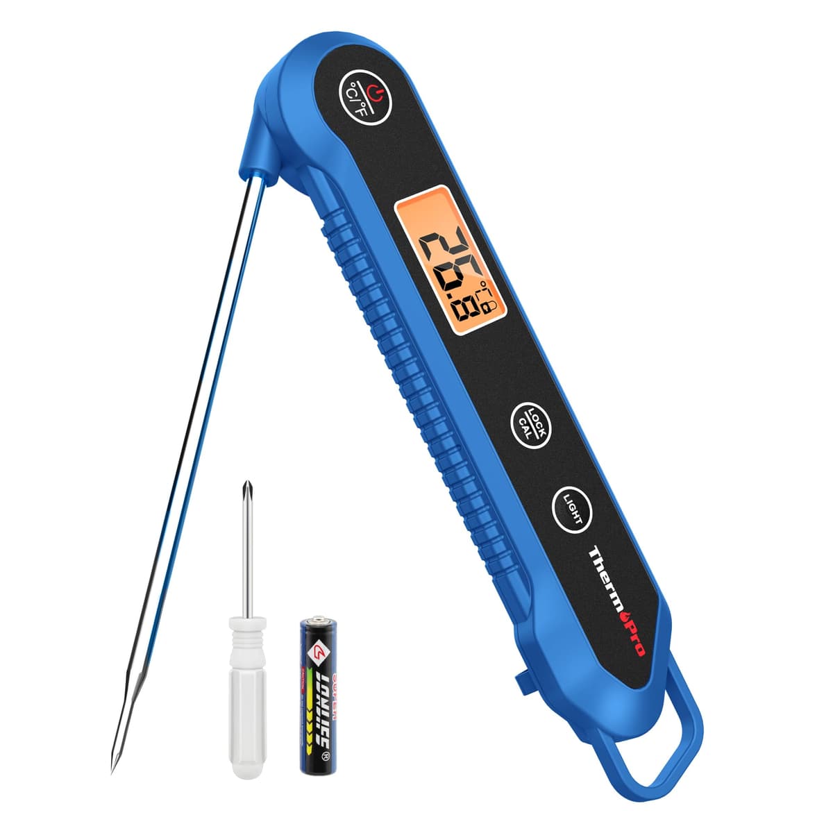 ThermoPro TP03H Meat Thermometer with IPX6 Waterproof, Food Thermometer Foldable Food Temperature Probe with LCD Backlight Calibration Lock Fuction, Kitchen Digital Instant Read Probe for Oil Jam Milk — view 9