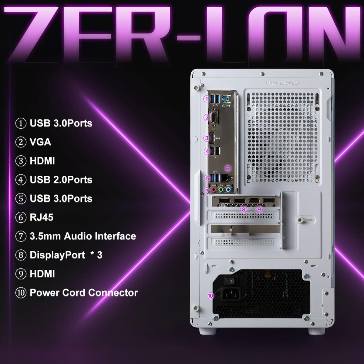 ZER-LON Gaming PC Desktop Computer, Core I7 up to 3.9GHz, Radeon RX 560 4GB GDDR5, 16G DDR3 RAM, 512GB NVME SSD, WiFi 5.0, Prebuilt Gaming PC Tower Computer with 5 RGB Fan — view 4