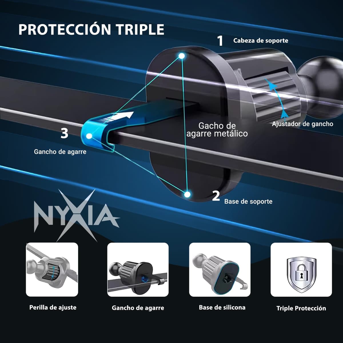 Nyxia Car Mobile Holder | Metal Hook | Universal Car Phone Holder for Super Stable Ventilation Grille | 360º Rotation | Use with One Hand | Compatible with Mobile Phone from 4 Inches to 7 Inches — view 2